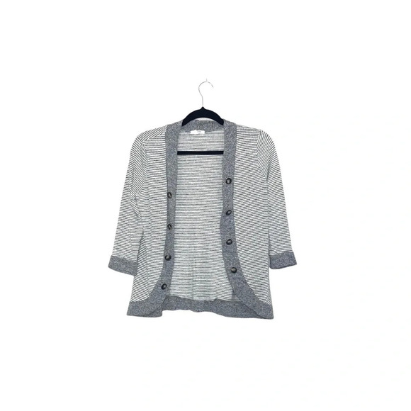 Maurices Gray & White Striped Button Open Front Cardigan Medium Women’s - Picture 1 of 12
